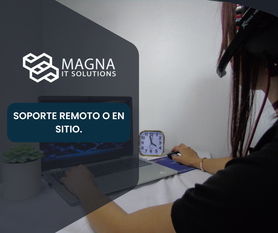 Técnico de Magna IT Solutions brindando soporte técnico especializado: asistencia remota y servicio presencial para empresas.